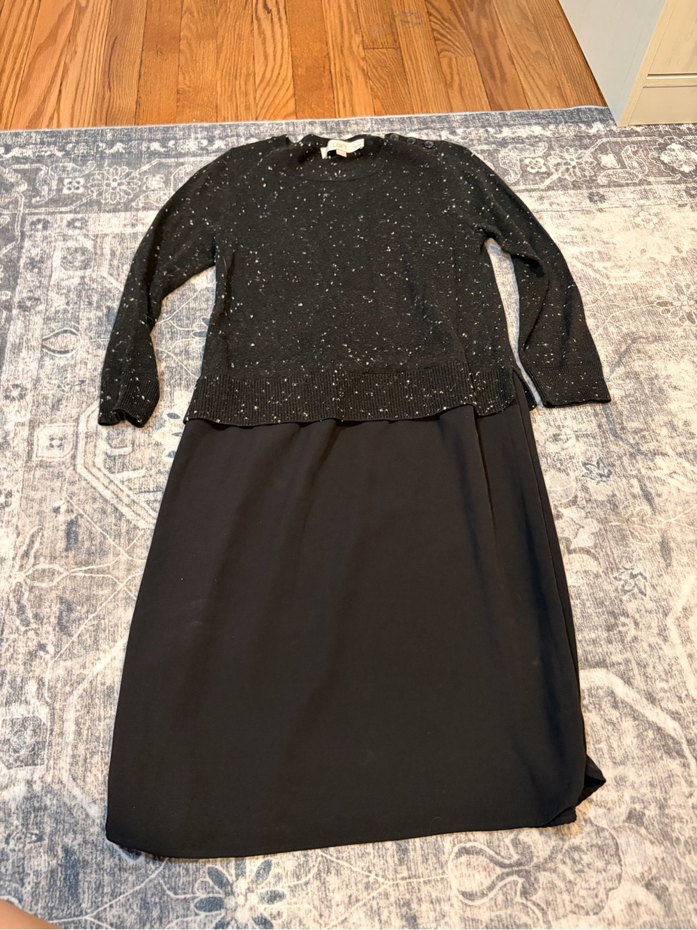 LOFT Black Speckled Knit Top sweater Midi Dress